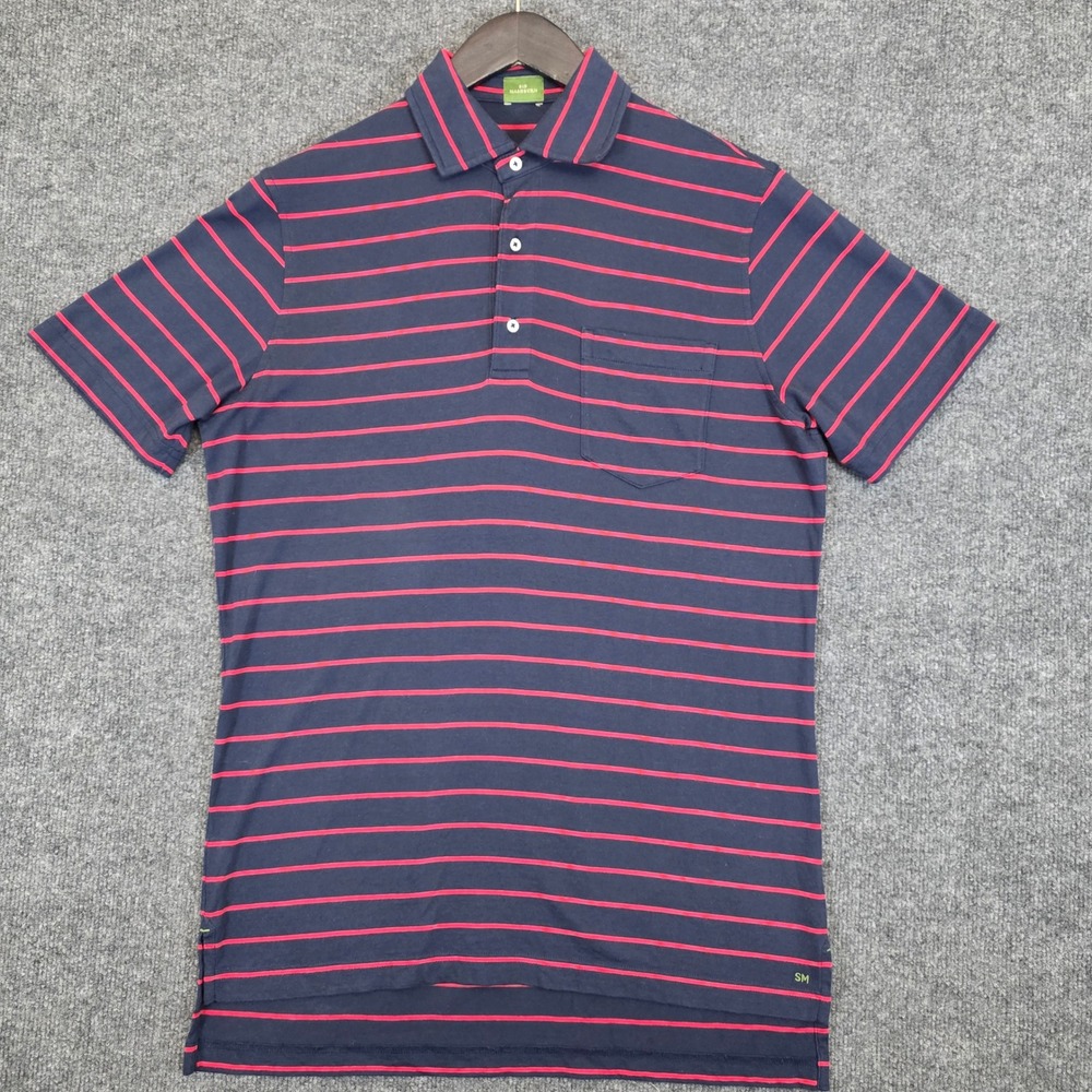 Sid Mashburn Polo Shirt Mens Medium Navy Blue Red Striped Pima Cotton S70359